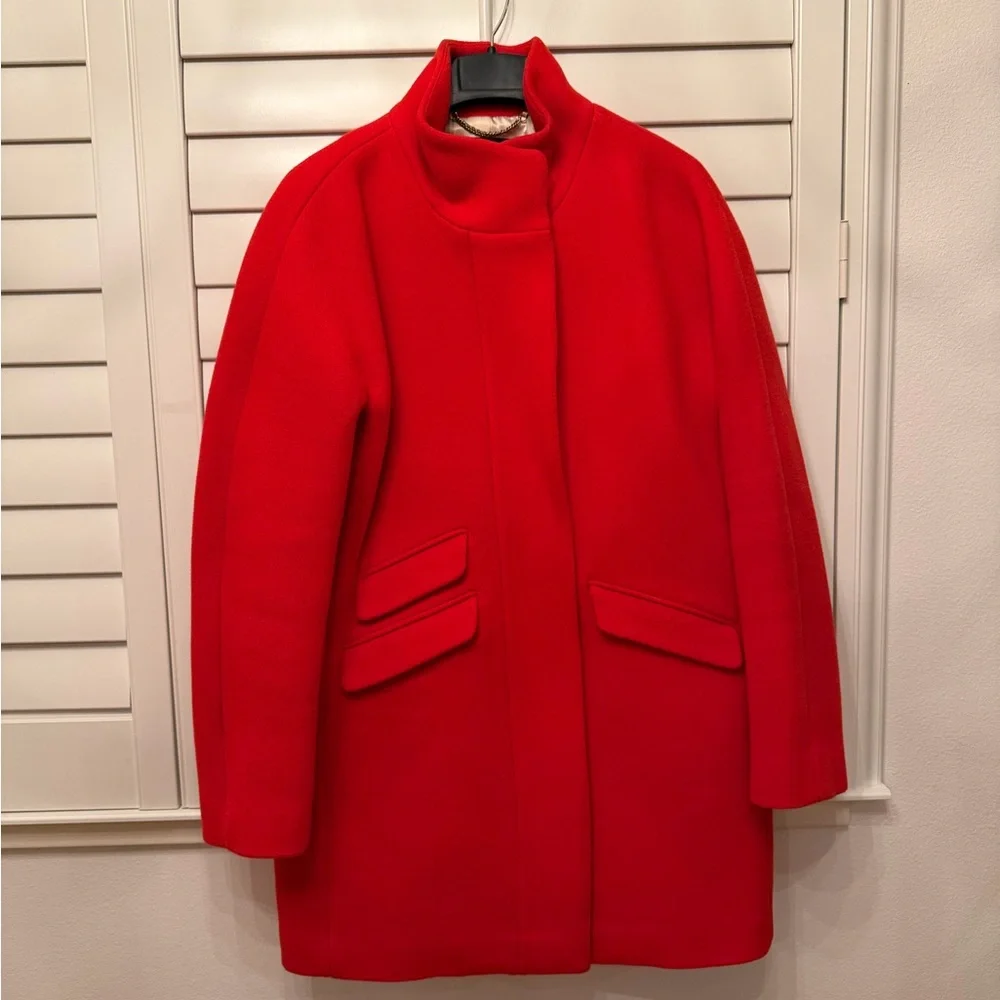 Red Women's Wool Coat - Classic Stand Collar Jacket